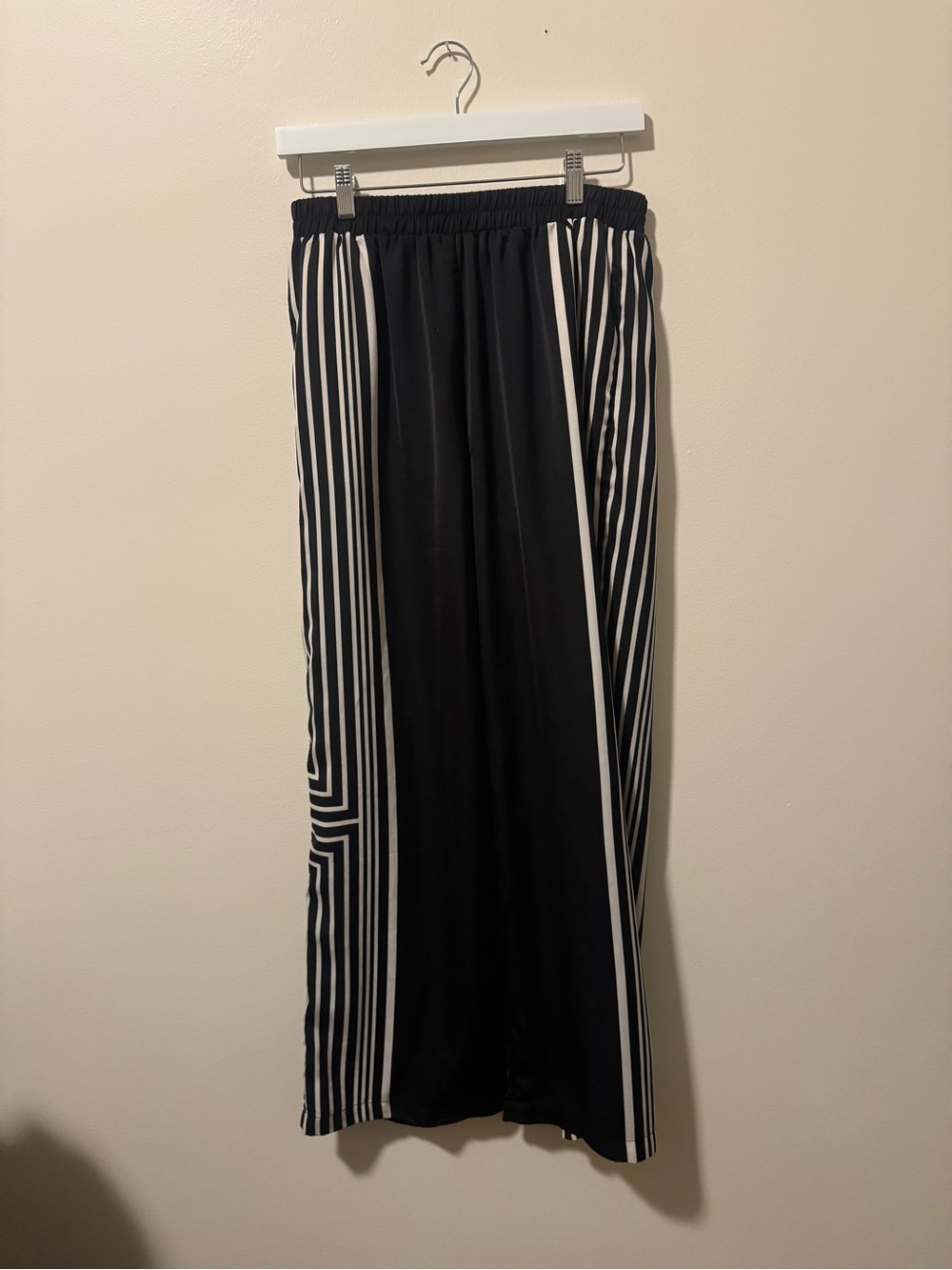 Black & White Vertical-Stripe Wide Leg Track Pants